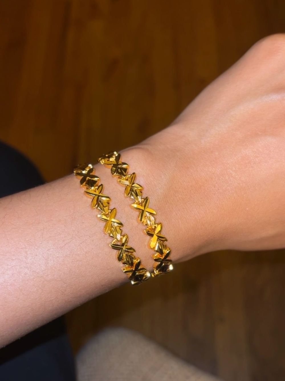 Gold Floral X Link Bracelet for Women - Elegant Gold Tone NEW 1 included